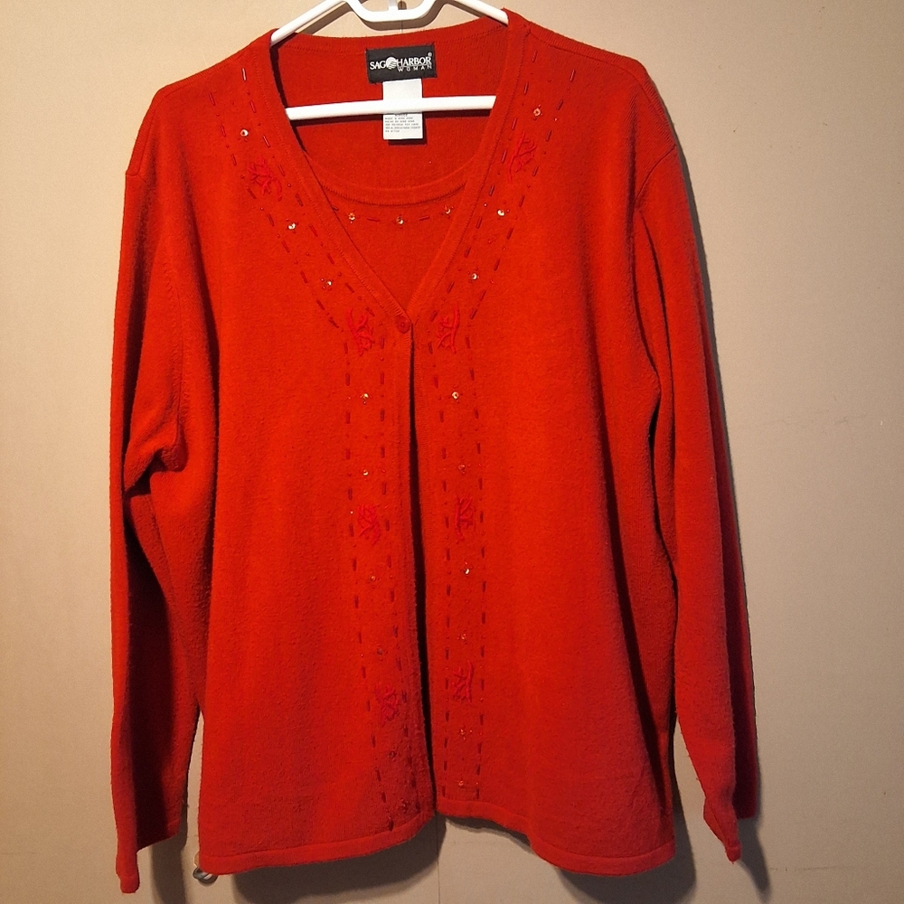 Sag Harbor Woman 2 Piece Red Cardigan Sweater Set - Size 3X